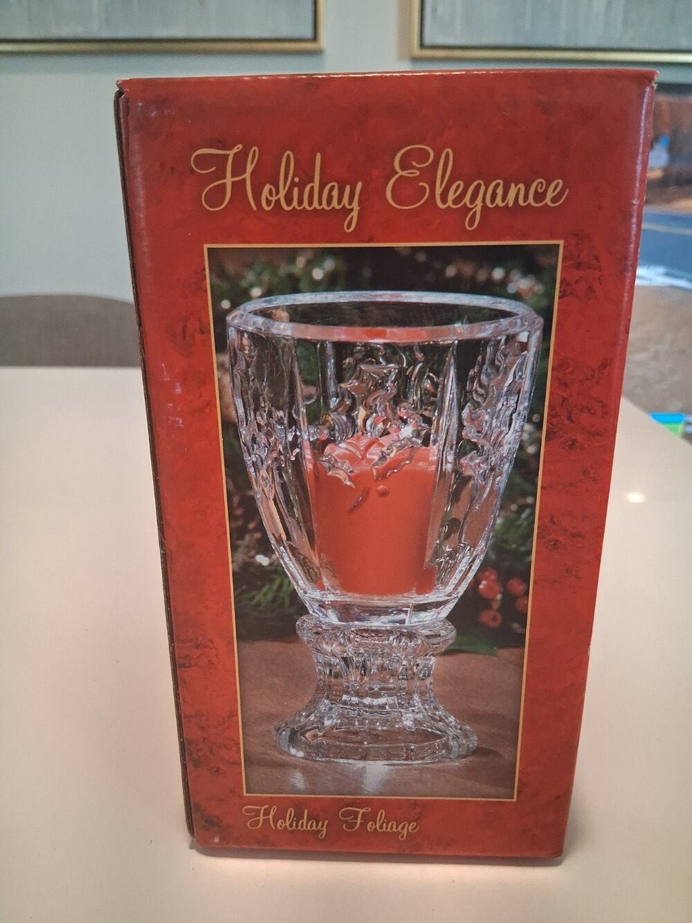 Vtg St George Holiday Elegance Crystal Hurricane Votive Candle Holder Foliage...